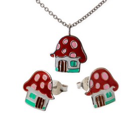 Fly Style Toadstool House Pendant for Children / Girls / Women with Chain Silver / Children's Jewellery Girls, Sterling Silver