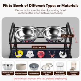 ADENGL Elevated Dog Bowls for Large Dogs – 4 Height Adjustable Raised Stand with 2×1600ML Stainless Steel Bowls & Non-Slip Mat, Heavy-Duty Metal Frame Dog Feeder for Indoor & Outdoor Use