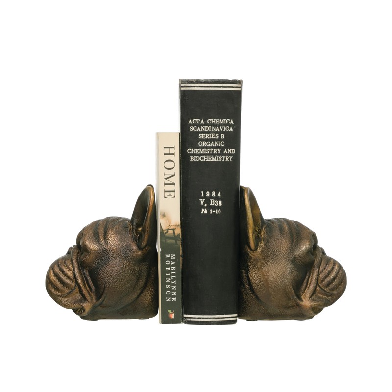 Creative Co-Op Decorative Antique Resin Dog Head Bookends, Bronze, Set