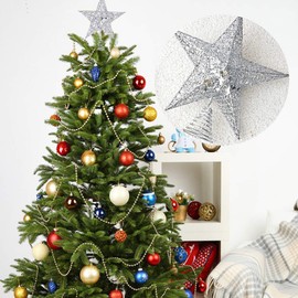 Acronde 10” Christmas Tree Topper Star Tree-top Star Christmas Tree Decoration Indoor Party Home Decoration (Silver)