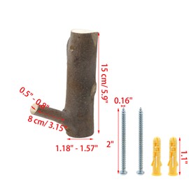 Wealrit 6 Pcs Rustic Real Wood Towel Hangers Wooden Wall Hooks Wall Decor Tree Branch Coat Key Hooks with Mouting Screws(Brown, Width 3cm-4cm)