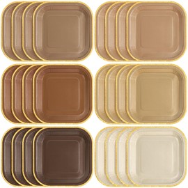 Tiangrid 60 Pcs Brown Paper Plates 7 Inch Gradient Disposable Square Dessert Party Plates with Gold Edge for Birthday Wedding Bridal Baby Shower Party Supplies, 6 Colors