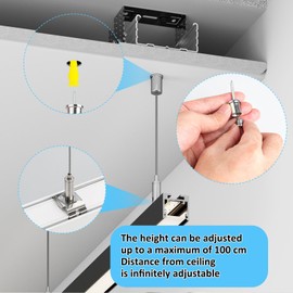 RISF Set of 5 rope suspension installation set, 1.5 mm x 2 m, adjustable rope suspension, lamp suspension, wire rope holder, metal for LED panel, ceiling, photos mounting
