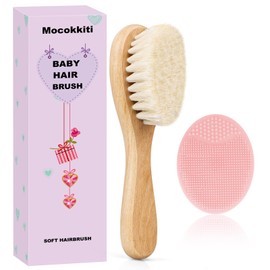Mocokkiti Baby Hair Brush and Pink Cradle Cap Brush Set for Newborns and Toddlers, Wooden Baby Hair Brush Set with Soft Goat Bristle, Baby Hair Care Kit (2PCS)
