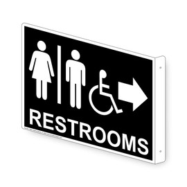 ComplianceSigns.com Accessible Restrooms Right Wall Sign, Projection-Mount 13x10 inch Black Aluminum for Public Bathrooms