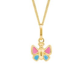 Amor 2013960 Necklace with Pendant Girls Children's Necklace 35 + 3 cm Silver Butterfly Comes in Jewellery Gift Box, Gold 375/9ct, No Gemstone