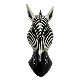 My Family House Zebra Wall Hanging Animal Mask - Hand Carved Albesia Wood Decoration - 30 cm