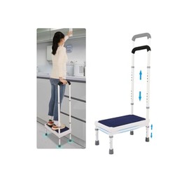 Bedside Steps for High Beds for Elderly Adults One Step Stool with Handle SUV Car Stepping Stool Seniors Stand Assist Aid Medical Heavy Duty 400lb Wide Platform Footstools for Bedroom (17.8" Stool)