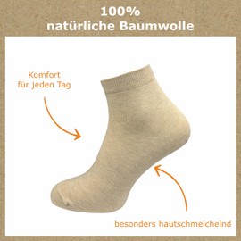 GAWILO Men's Quarter Socks Made of 100% Pure Cotton (6 Pairs | 10 Pairs) | Short & Thin Socks | Without Pressing Seam Over the Toes, Beige | 6 Pairs, 47 - 50