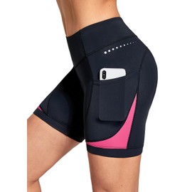 BALEAF Pantalones cortos acolchados 4D para mujer, ropa interior de ciclismo con bolsillos acolchados, ropa de bicicleta UPF50+, Rosado, M