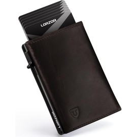 LORZOR Minimalist Wallet for Men with Credit Card Holder, Finest Full Grain Leather, Pop up Smart Wallet, Trifold Slim Wallet, RFID Blocking, Front Pocket, ID Window