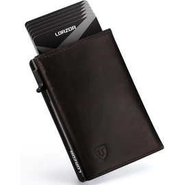 LORZOR Minimalist Wallet for Men with Credit Card Holder, Finest Full Grain Leather, Pop up Smart Wallet, Trifold Slim Wallet, RFID Blocking, Front Pocket, ID Window