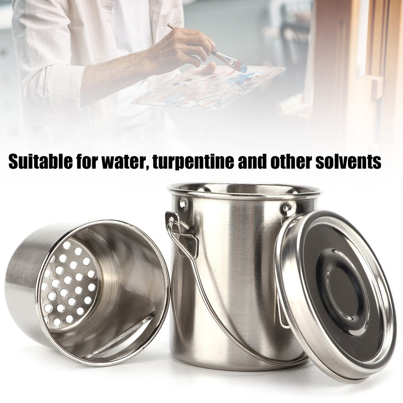 Brush Washing Bucket Stainless Steel Material Easy Carry Painting Supply