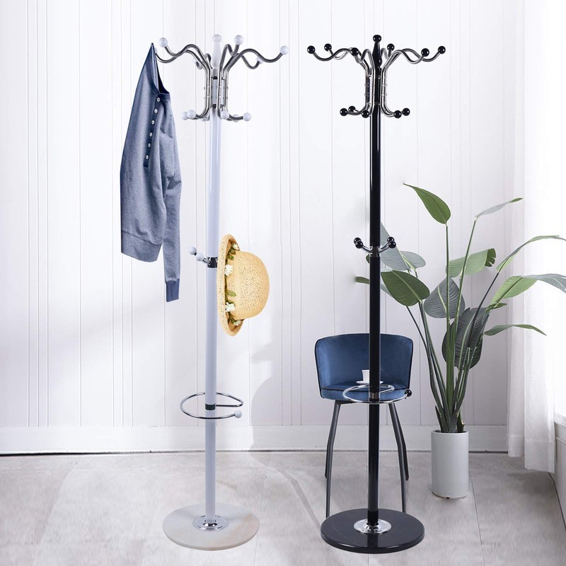 OUKANING Metal Coat Rack Floor Standing Coat Tree with 16