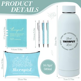 Marspark 6 Pcs Therapy Appreciation Gifts for Women, with Stainless Steel Water Bottle, Printed Bag, and Pen A5 Notebook Makeup Bag Set for Appreciation Gift Mental Healthy Psychology(Green)