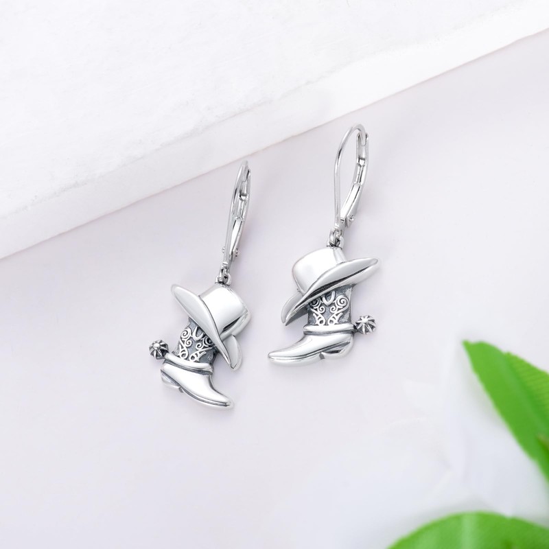 VONALA Cowgirl Sterling Silver Western Cowboy Boot Dangle Earrings