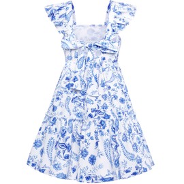 GRACE KARIN Girls Summer Floral Dress Fancy Flowy Flutter Sleeves Casual Back Bow Tie Dress, 12Y