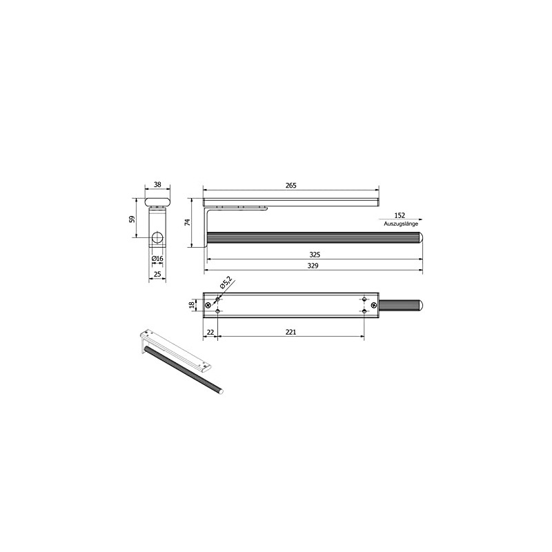SOTECH TED Extendable Towel Rail 1-Arm Polished Chrome (Aluminium, 325-487