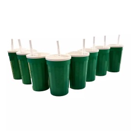Jean's USA Products 8 Medium Green Fluted Tumblers White Lids Straws, America made, 22 ounces