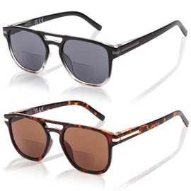 LianSan 2 Pack Premium Bifocal Sunglasses for Men Women,Stylish Clear Top Sun Readers with UV 400 Protection 52/19/145(Multicolor,1.50x)