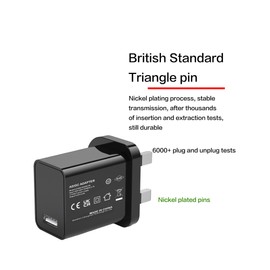5V 3A 15W Black USB Charger, UK Usb Plug, USB-A Output, 100V-240V Input, for Phone, Tablet, Speakers