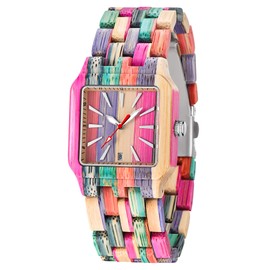 Dentily Women Square Wood Watches Handmade Wooden Quartz Ladies Womens Watch Women's Wooden Watch
