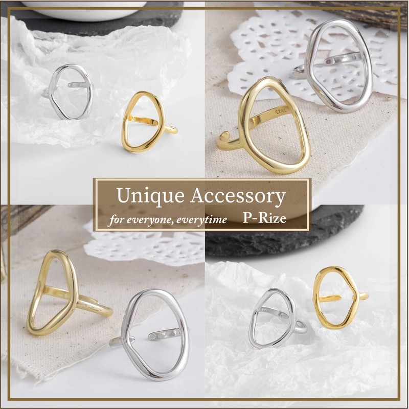 P-Rize Women's Ring, Large, Open Series, Simple, Silver, Gold, Color,