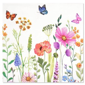 SHANGRLA Spring Floral Cocktail Napkins – 60 Pack Colorful Flower Disposable Paper Napkins for Spring Party, Easter, and Outdoor Events – Wildflower and Butterfly Design, 2 Ply, 6.5 x 6.5 Inches