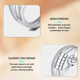 925 Sterling Silver Anxiety Ring for Women Men Fidget Rings for Anxiety Spinning Bead Adjustable Stacking Spinner Band Ring (R19)