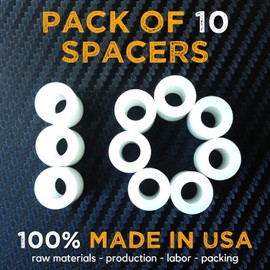 Crafted-Brand Heavy Duty Spacers – 1/2” OD, 1/2” Length, 1/4” ID for Screw Clearance, Unthreaded White Nylon 6/6, Never Rusts and Lighter Than Aluminum or Steel (Pack of 10 Spacers)
