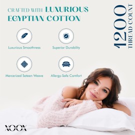XOOX Linen 100% Egyptian Cotton Pillow Cases King Size Set of 2 - Luxury 1200 Thread Count Sateen Light Blue Pillow Covers, Soft & Breathable 5 Star Hotel-Quality Pillowcases, Fits King Size Pillows