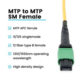 trueCABLE MTP/MPO Elite APC OS2 SM 12F Unpinned (F) Type B Polarity Plenum (OFNP) QSFP28 40/100/400G UL Listed Fiber Patch Cable, 5m (16.40ft), 1pc