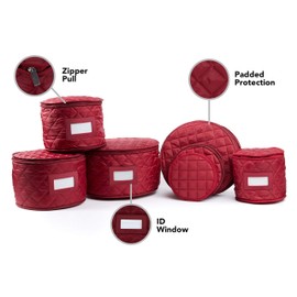 Covermates Keepsakes - Dish Storage Set - Padded Protection - ID Window - Stain Resistant - Machine Washable - China Storage, Red