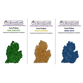 The Scented Castle 3 Pack Michigan Car Air Fresheners - Basil Sage Mint, Cedar & Saffron, Diesel Brave