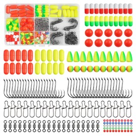 Pompano Rig Floatsc Making Kit,200pcs Surf Fishing Rig Accessories Snell Floats Bottom Rig Parts Snell Floats Fishing Beads Circle Hooks Saltwater Fishing Swivels Duo Lock Snaps