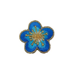 6pcs Small Plum Iron on Patches Flower with Gold Trimming Decorative Embroidered Fabric Applique for Jewellery Making Outfit Garment Embellishment(Blue)