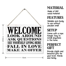 Welcome Sign, Realtor Sign, Welcome Look Around Ask Questions Sign for Indoor Outdoor Use, Open House Door Sign, Decorative Wood Plaque for Hanging, Funny Welcome Door Hanger, Front Door Decor