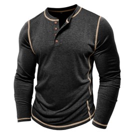 Mens Shirts Long Sleeve Casual Classic Henley Cotton T-Shirts Lightweight Button Tee Shirts Black