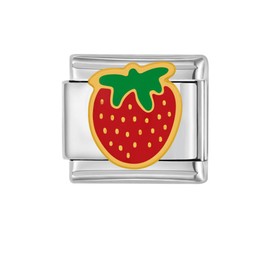 Strawberry Cute Stainless Steel Italian Link Charms Compatible With Nomination Bracelet for Women Men Unisex Italy Style 1Pcs 9mm Red Enamel Fashion Fruit Accessories Jewelry Gifts
