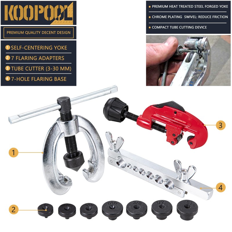 KOOPOOL Double & Single Flaring Tool Kit for Brake Line