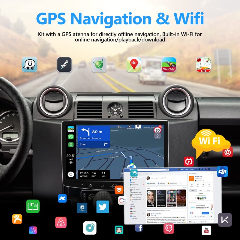 CAMECHO Android 13 Single Din Car Stereo with Navi, 10.1