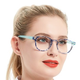 OCCI CHIARI Reading Glasses 5.0 Stylish Round Readers for Women 1.0 1.25 1.5 1.75 2.0 2.25 2.5 2.75 3.0 3.5 4.0 5.0 6.0(Blue,5.0)