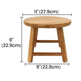 CONSDAN 9-Inch Round Step Stool for Adults & Kids, USA Grown Solid Oak Hardwood, Sturdy Small Foot Stool for Kitchen, Bedroom, Bathroom, Shoe Changing, Plant Stand, Fully Assembled (Natural)
