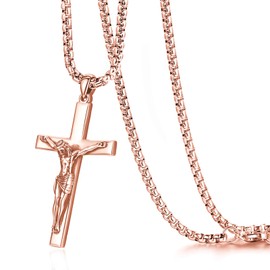 rose gold-plated cross necklace for women catholic jewelry men crucifix necklace chain golden plated cross pendant Sterling Silver 925 jesus cross big large crucifix pendant