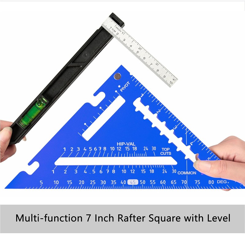 Beslands 7 inch Rafter Square with Level, Aluminum Metal Triangle