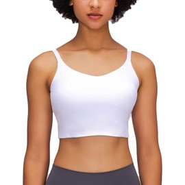 Miaozhun Women Padded Sports Bra with Adjustable Straps, Soft Longline Yoga Bras Workout Fitness Crop Tank Tops White