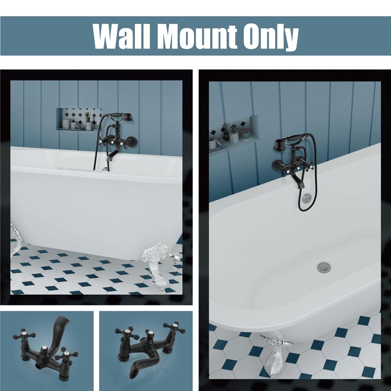 Aolemi Matte Black Wall Mount Bathtub Faucet with Hand Shower