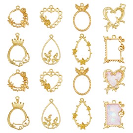 OLYCRAFT 32Pcs Alloy Open Back Bezel Pendants Golden Open Bezel Charms Hollow Resin Frames for Resin Jewelry Making - 8 Styles
