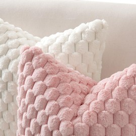 MIULEE Pink Set of 2 Faux Fur Decorative Throw Pillow Covers Soft Plush Cushion Cases for Sofa Couch Bed Living Room 12x20 Inch