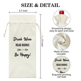 LAGZDFC Drink Win Read Book Wine Champagne Gifts Bag, Reusable Drawstring Wine Wrap Bag Gifts for Books Reading Lover, Books Club Gifts Idea for Women, Librarians Bulk Readers Bookworm